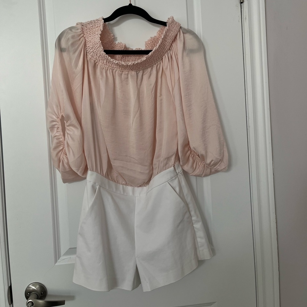 Marciano Guess ~ Off the shoulder pink white shorts romper